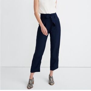 Madewell Cropped Wide leg Navy Tie-Waist Paperbag Pants